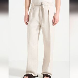 3008 NWT Maniere De Voir Loicin Cream Wide Leg Textured Trousers with Belt 34